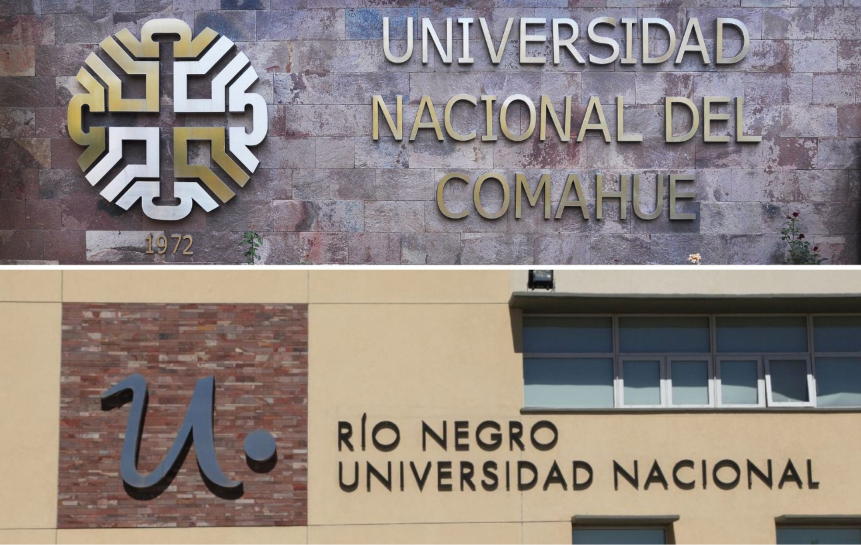 Fachadas de la Universidad Nacional del Comahue y de la Universidad Nacional de Río Negro
